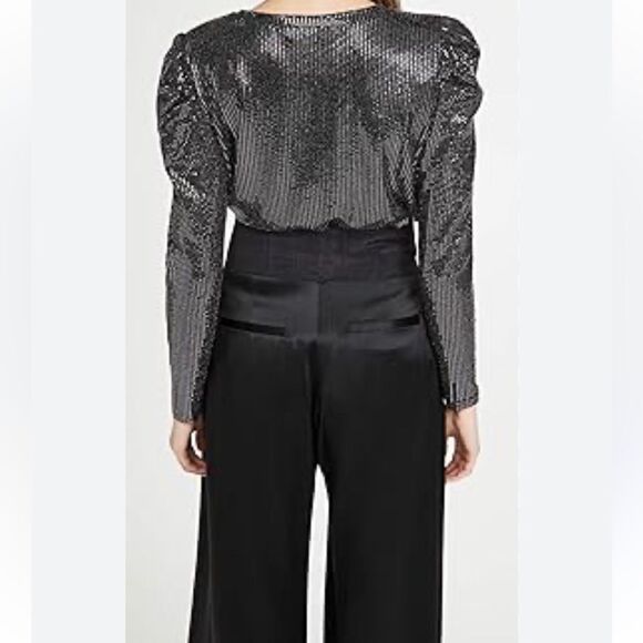 Ro & De black shimmer sequins puff sleeve top - Picture 4 of 7
